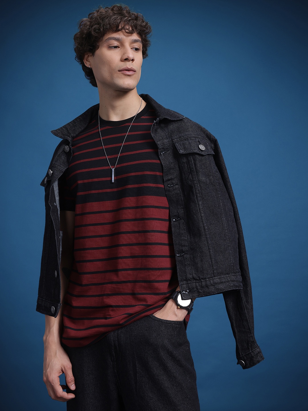

The Roadster Lifestyle Co. Striped Pure Cotton T-shirt, Black