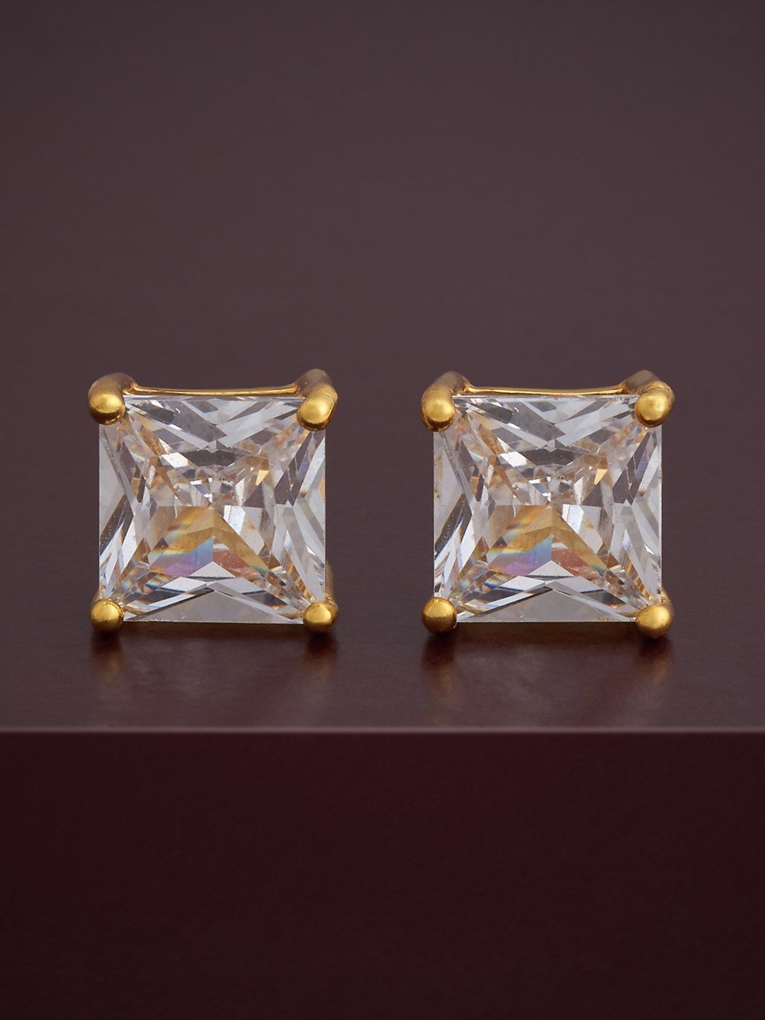 

Kushal's Fashion Jewellery 92.5 Silver Gold-Plated Square Shaped Studs