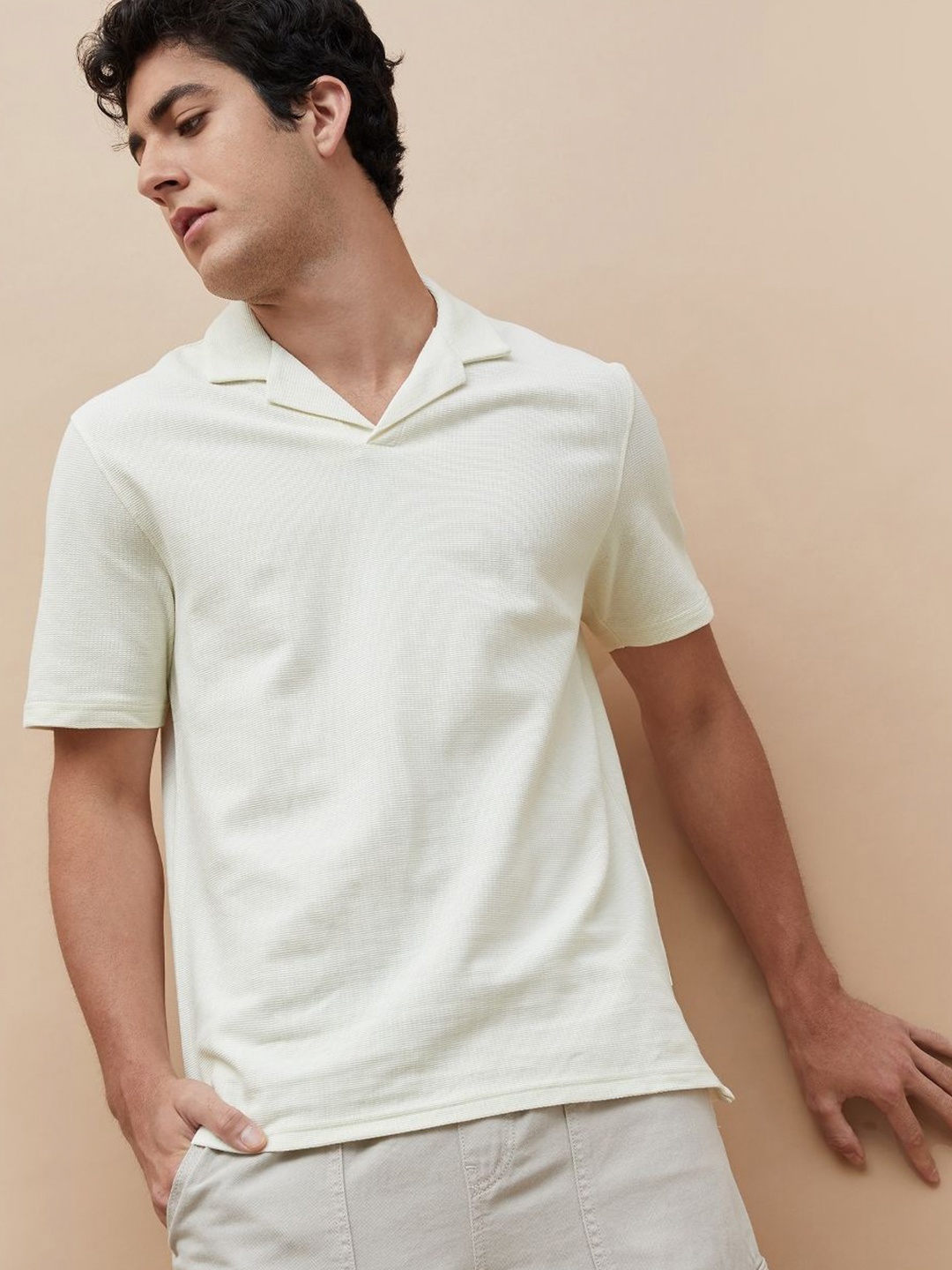 

Forca Men Solid Polo Collar Cotton Oversized T-shirt, Off white