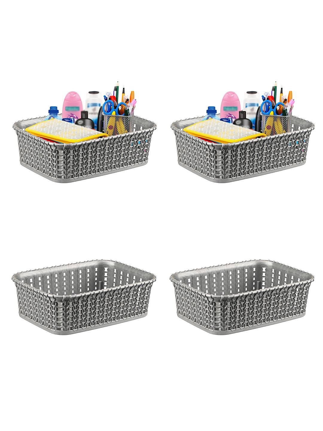 

Kuber Industries Grey Self Design Pack of 4 Small Multi-Purpose Basket For Storage