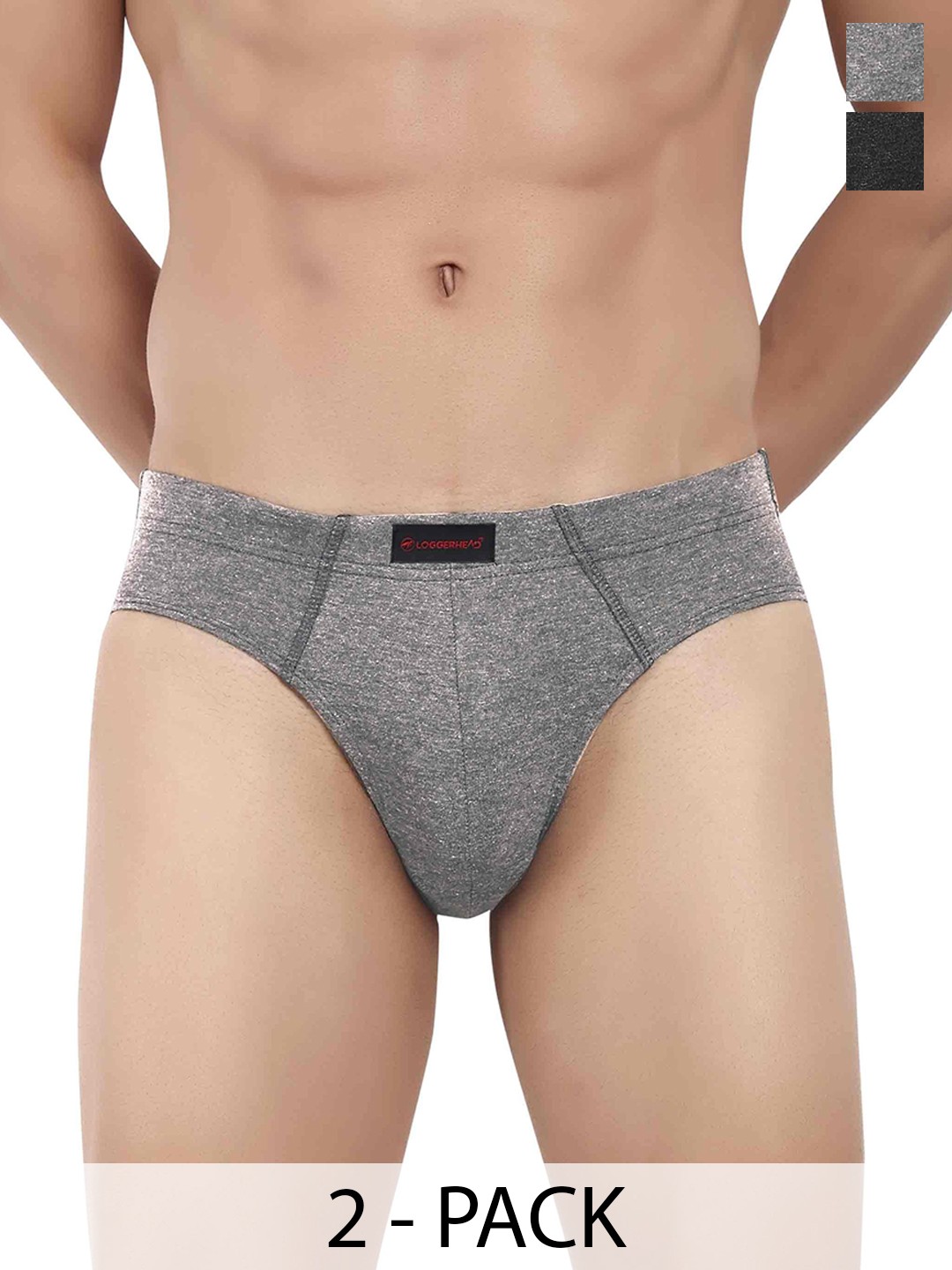 

LOGGERHEAD Pack Of 2 Mid-Rise Basic Briefs LHCB001-BLACK-DARK GREY