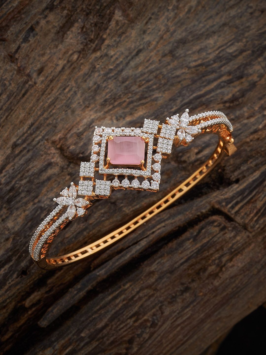 

Kushal's Fashion Jewellery Pink Rhodium Gold-Plated Party Zircon Studded Kada Bangle