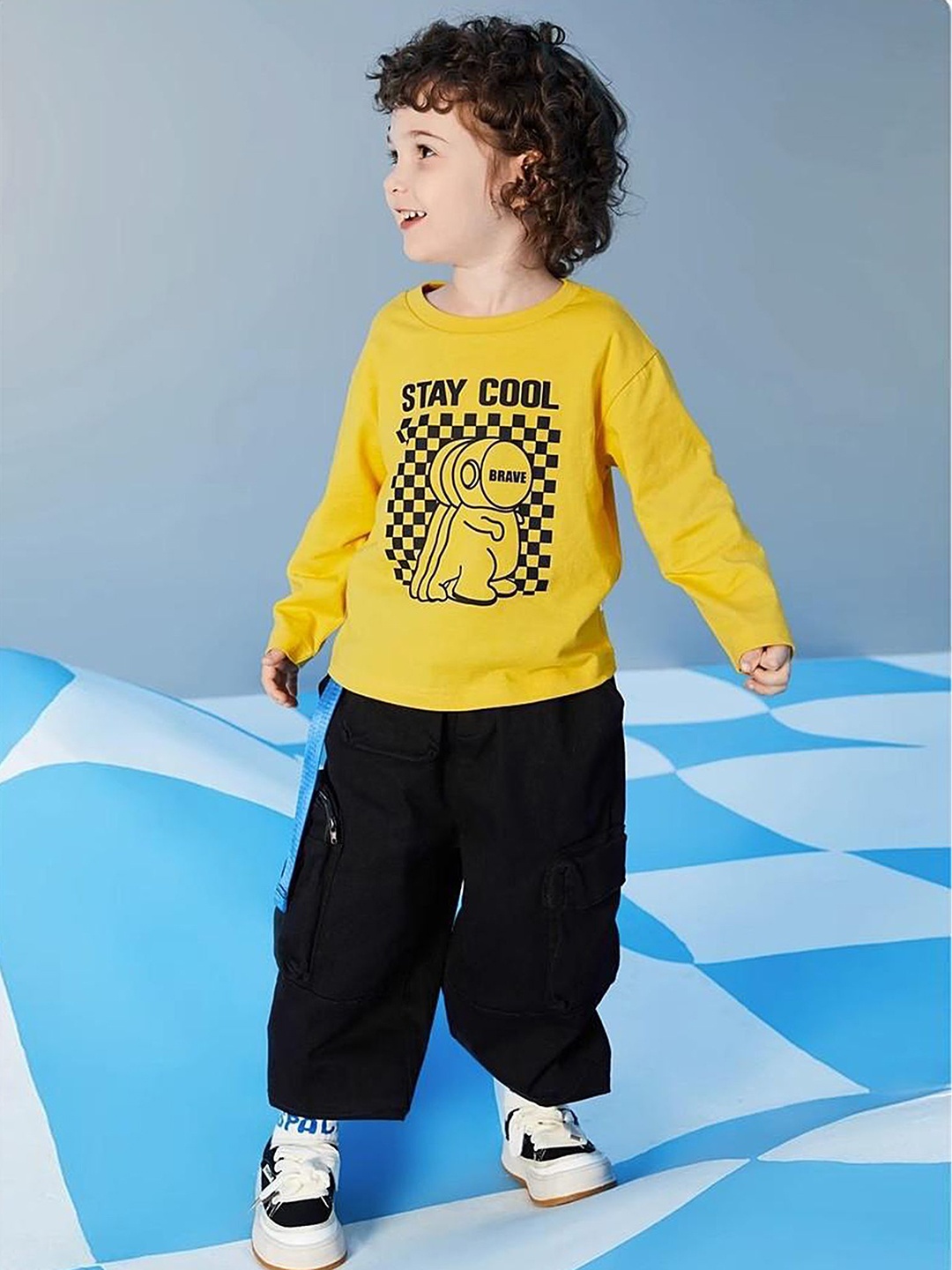 

LULU & SKY Boys Graphic Printed Round Neck Cotton Oversized T-shirt, Yellow