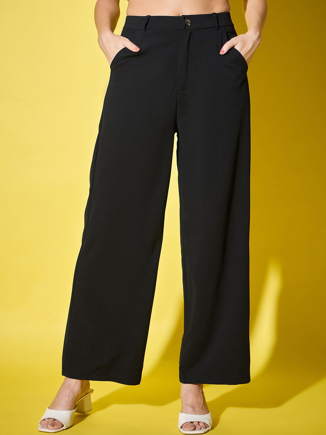 

BUY NEW TREND Women Comfort High-Rise Trousers, Black