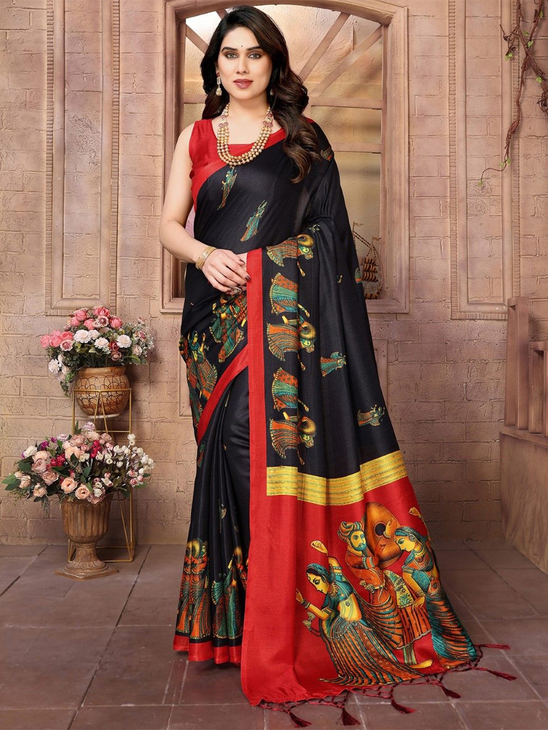 

KALINI Ethnic Motifs Art Silk Saree, Black