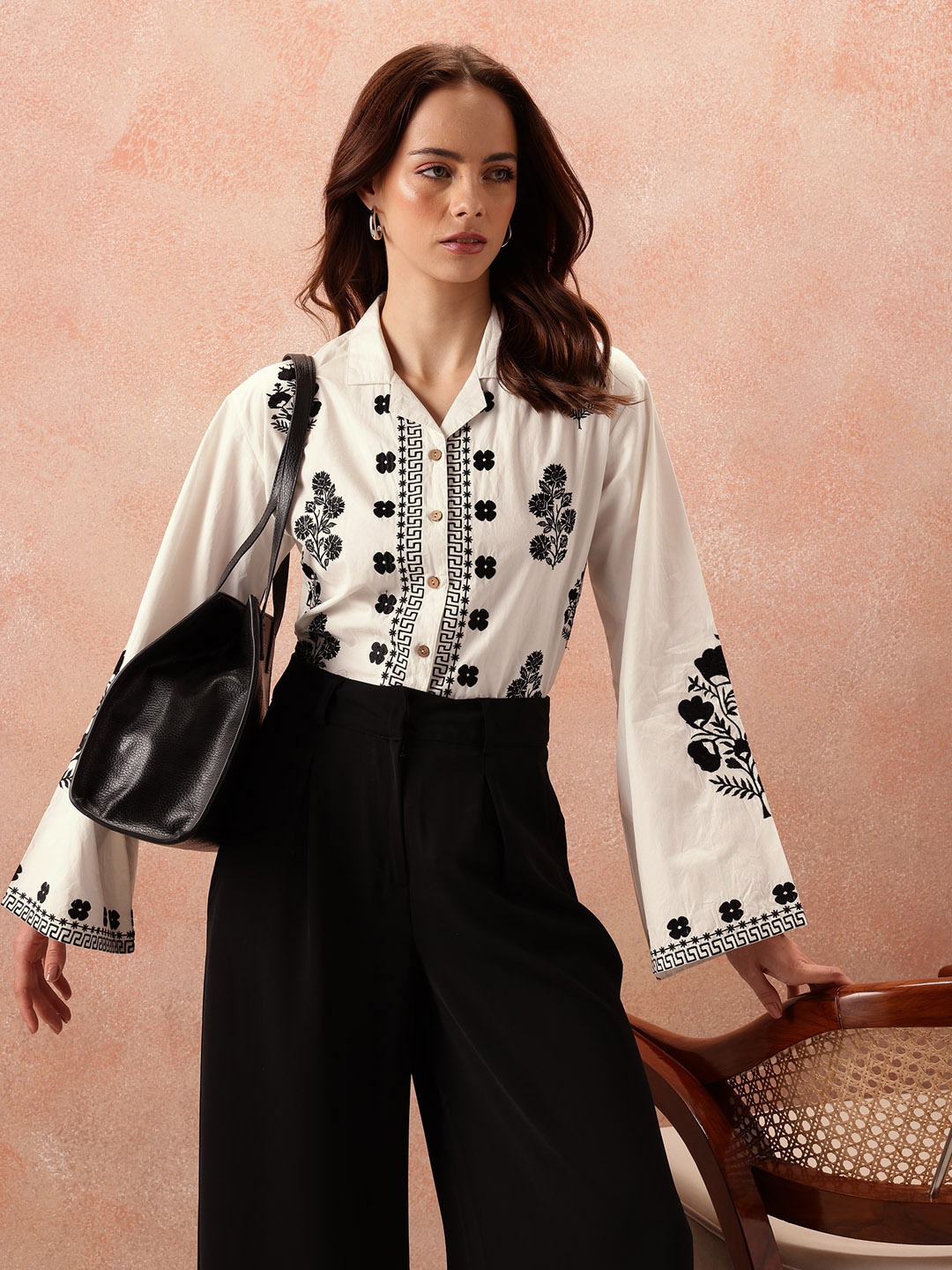 

all about you Floral Embroidered Casual Shirt, White