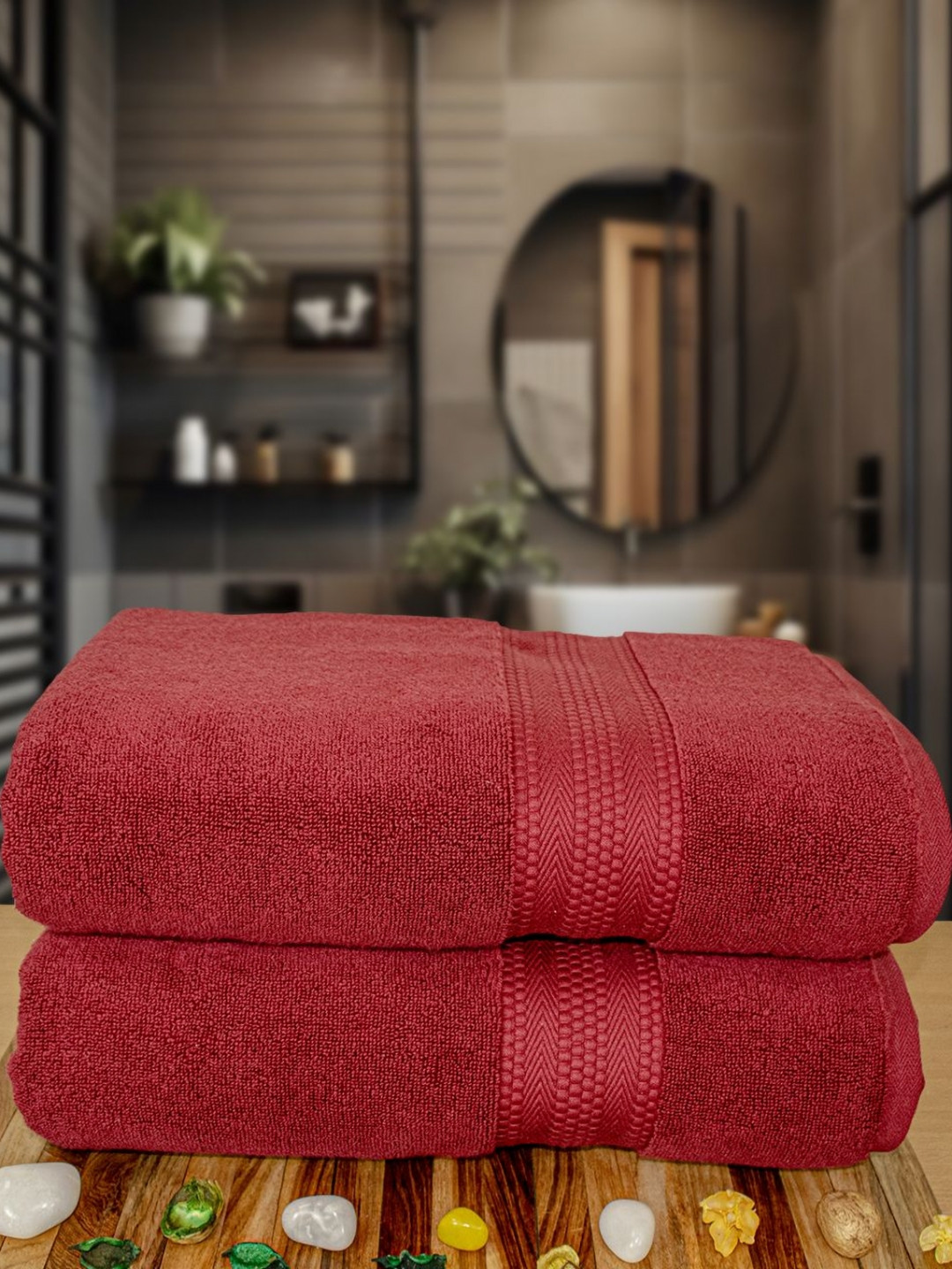 

Myntra Elegant Homes Maroon 2 Cotton 600 GSM Bath Towel