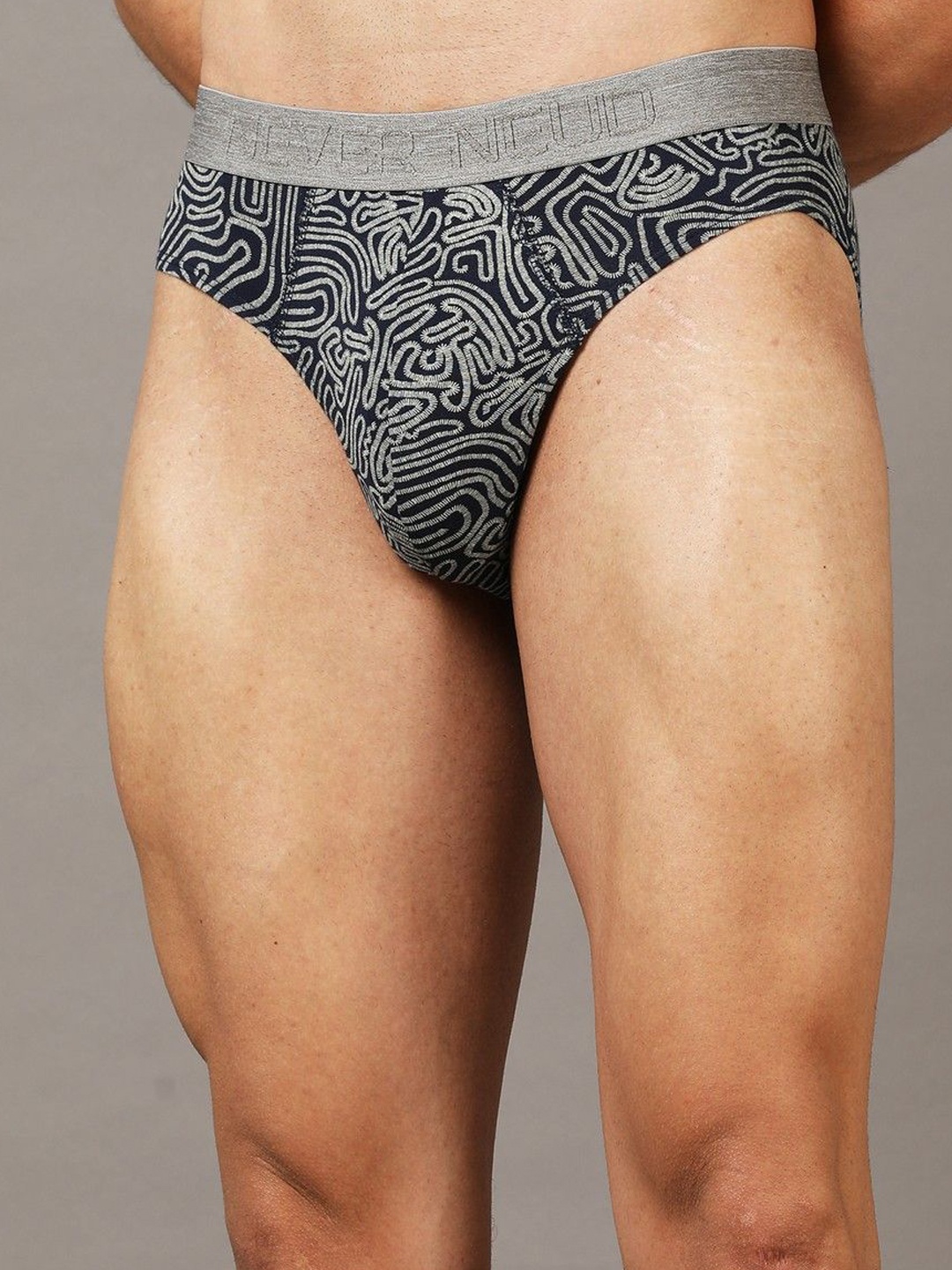 

NEVER NEUD Printed Anti-Bacterial & Moisture Wicking Mid-Rise Basic Brief NN01-M1201-S, Grey melange