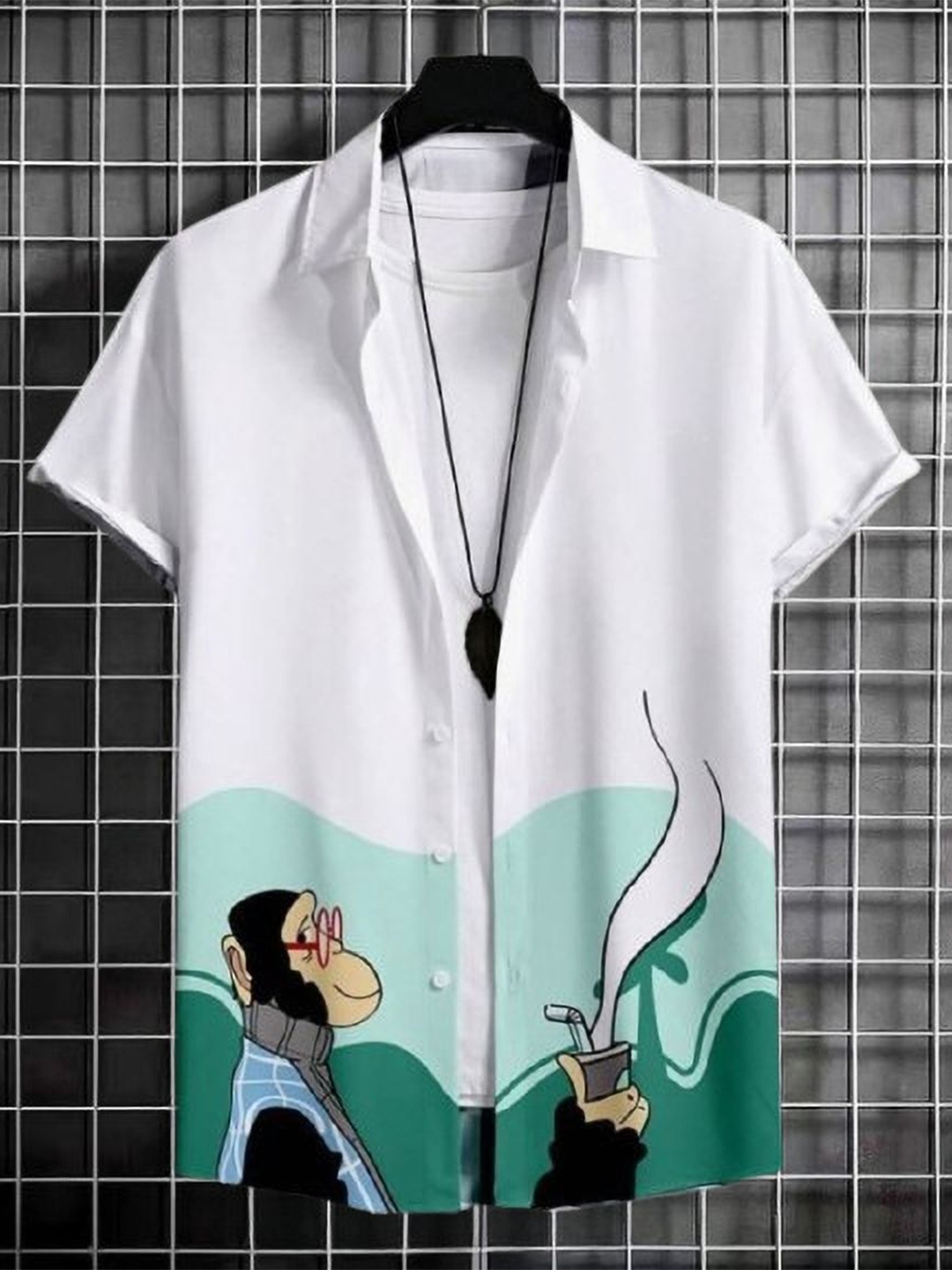 

iCome Men Spread Collar Graphic Printed Casual Shirt, White