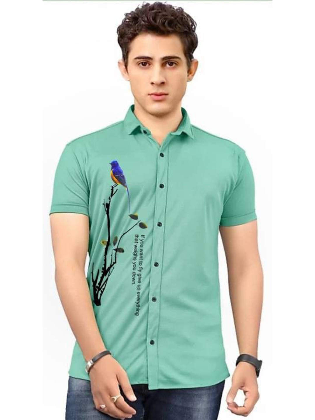 

iCome Men Spread Collar Graphic Printed Casual Shirt, Green