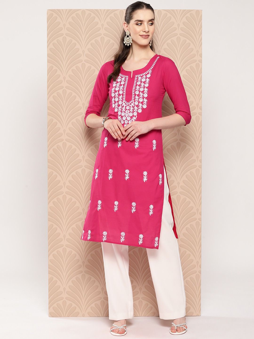 

KALINI Women Embroidered Chikankari Kurta, Pink