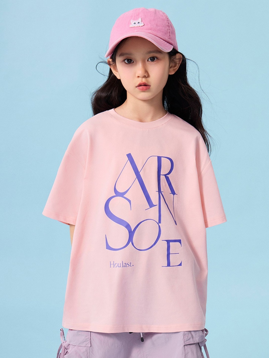 

LULU & SKY Girls Typography Printed Round Neck Cotton Oversized T-shirt, Pink