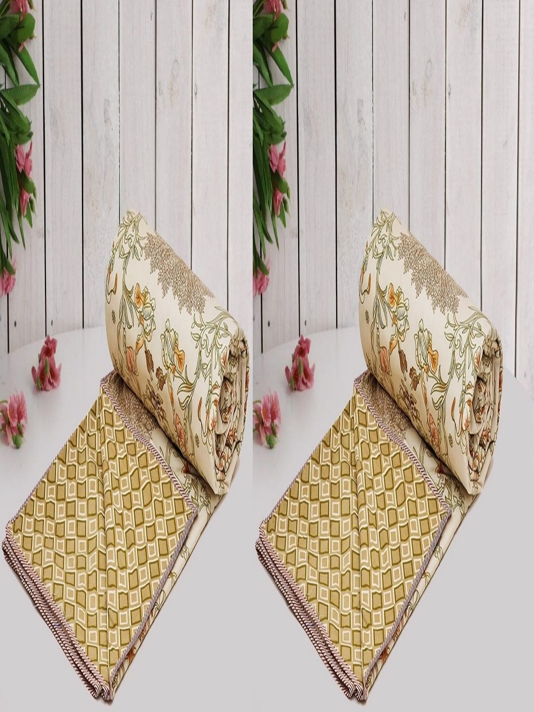 

Myntra Elegant Homes Cream & Green Floral 2 PCS 150 GSM Microfiber Summer Single Bed Dohar