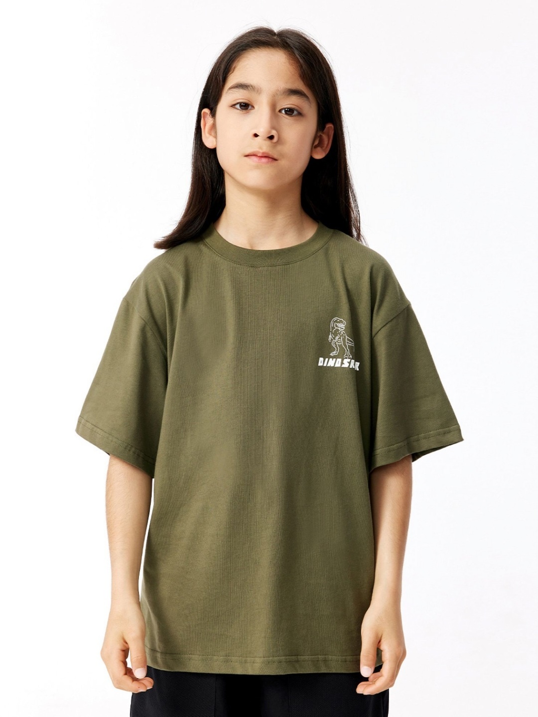 

LULU & SKY Girls Graphic Printed Round Neck Cotton Oversized T-shirt, Olive