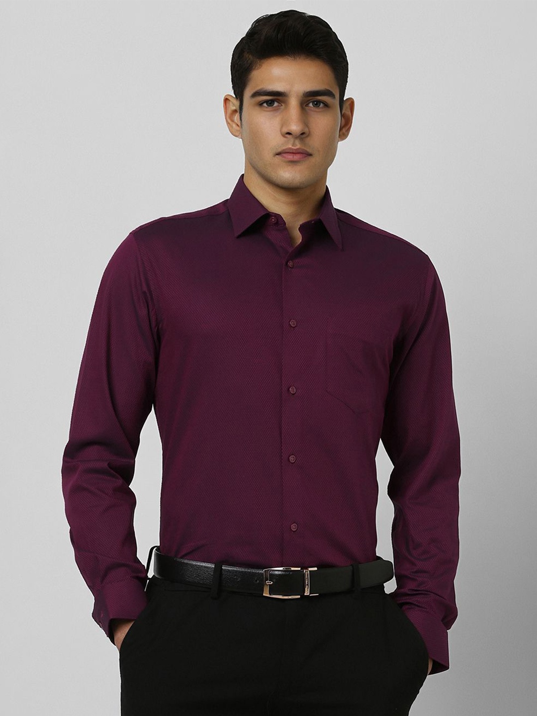 

Van Heusen Men Slim Fit Spread Collar Textured Cotton Formal Shirt, Purple