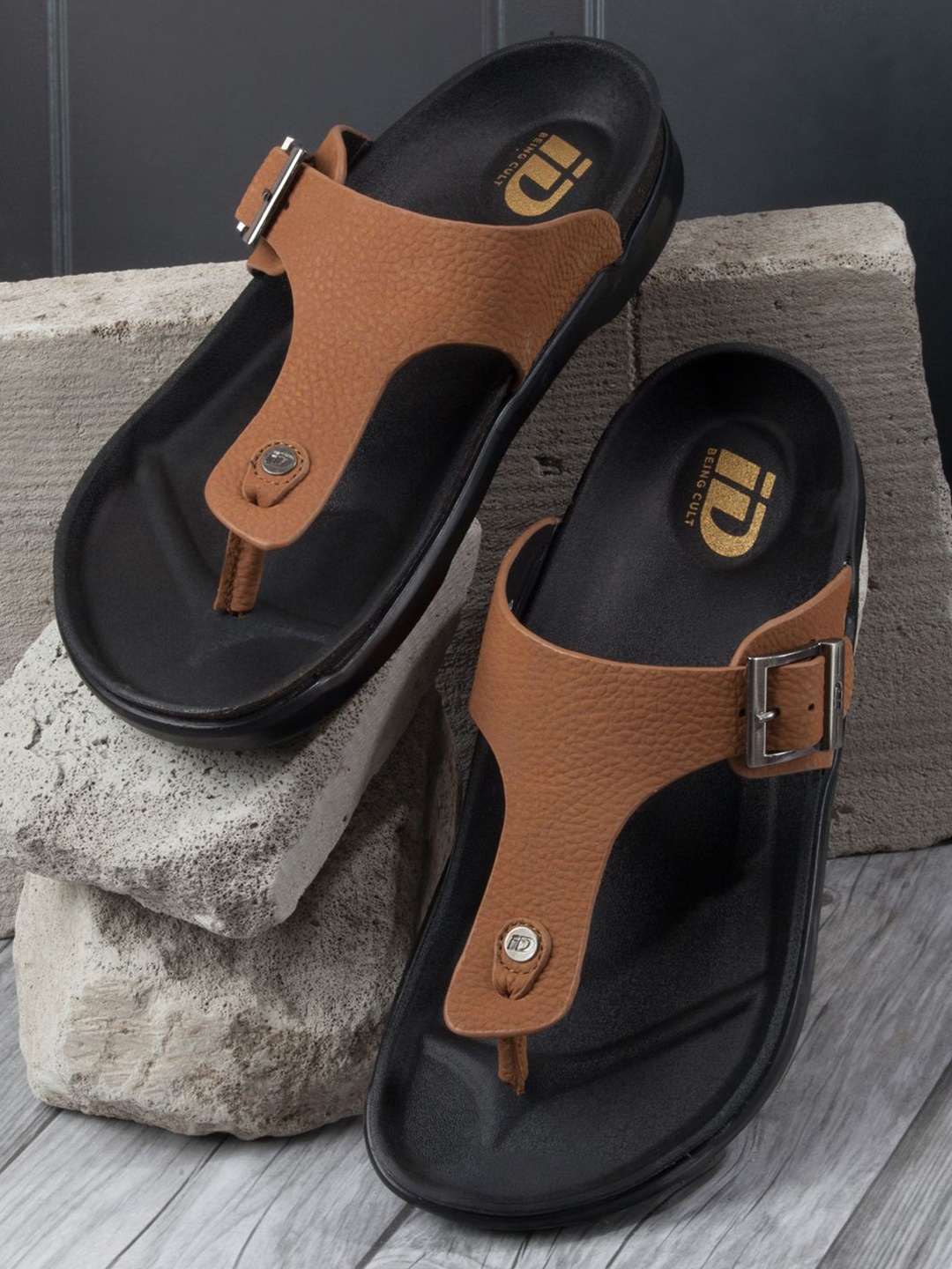 

ID Men Leather Slip-On Comfort Sandals, Tan