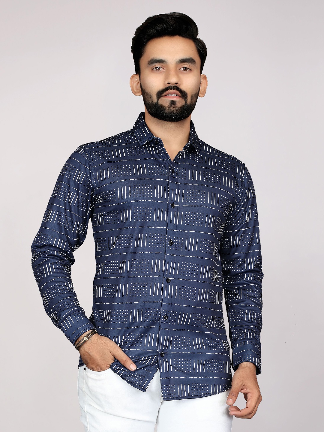 

FABRIPPLE Men Opaque Printed Casual Shirt, Blue