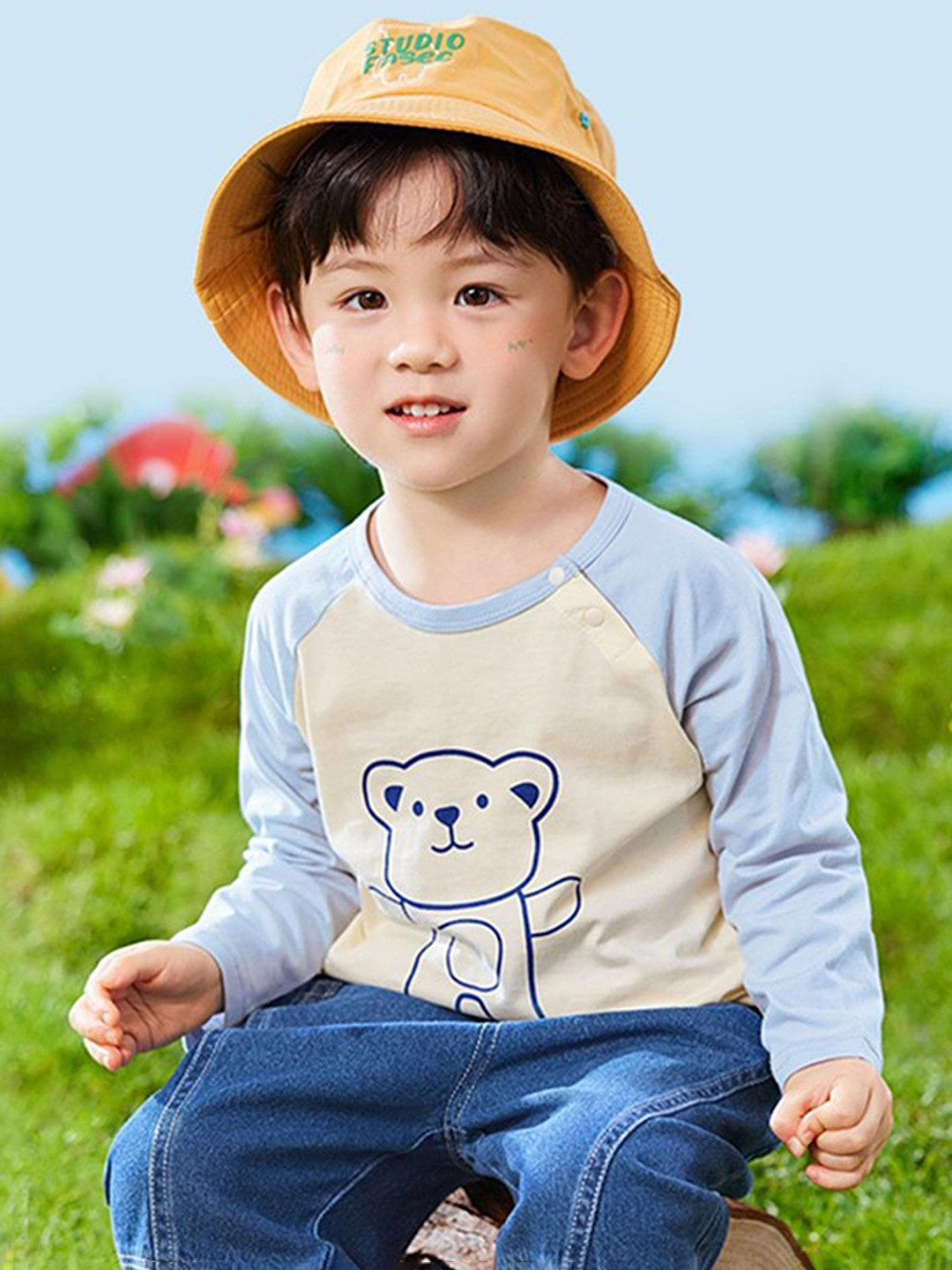 

LULU & SKY Boys Graphic Printed Round Neck Cotton T-shirt, Cream