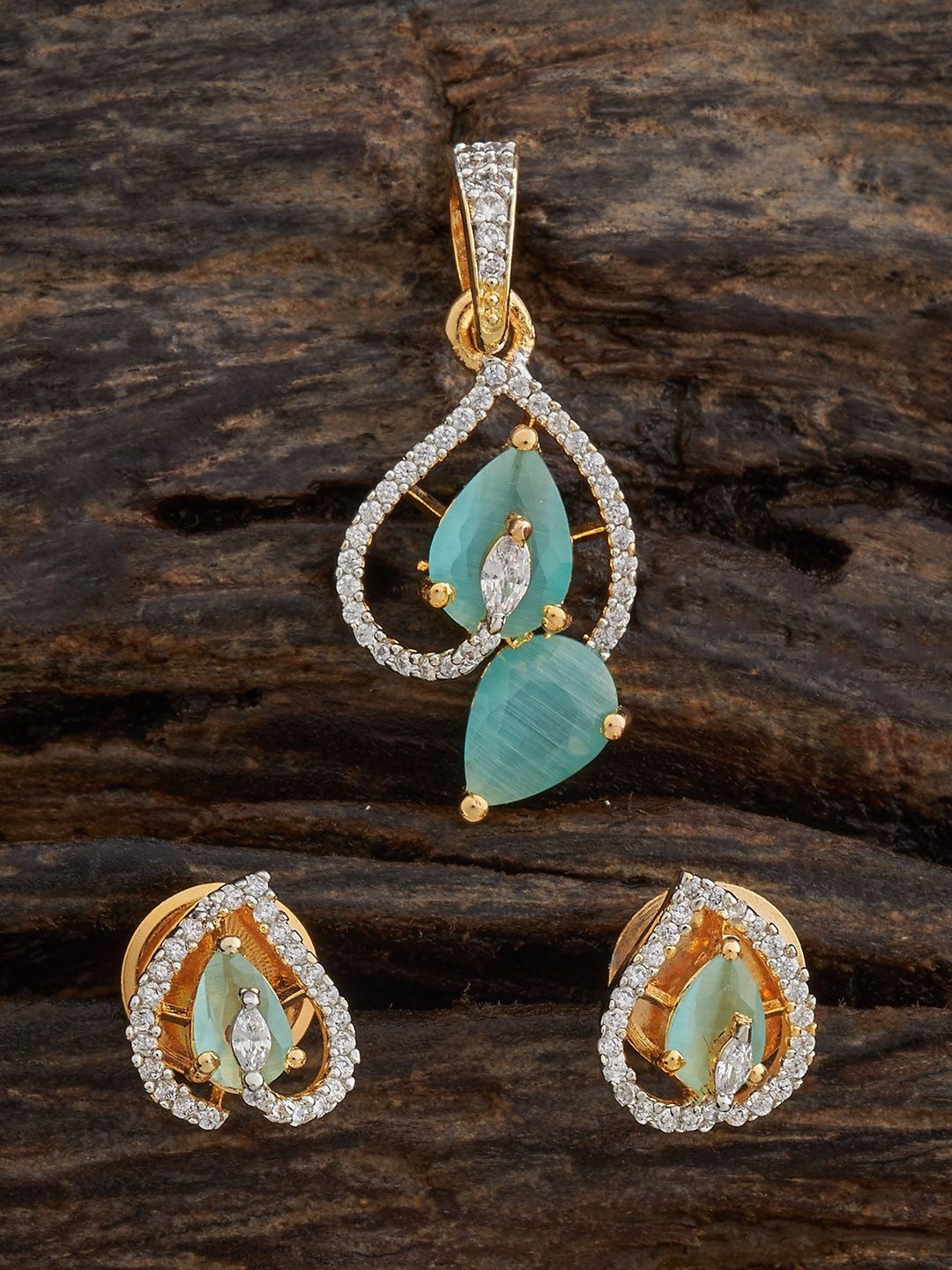 

Kushal's Fashion Jewellery Mint Rhodium Gold-Plated Party Zircon Pendant Set