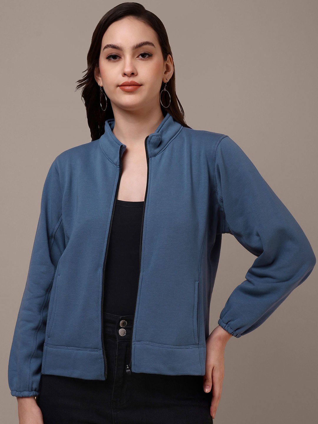 

HEATHEX Women Solid Fleece Lightweight Bomber Jacket, Blue