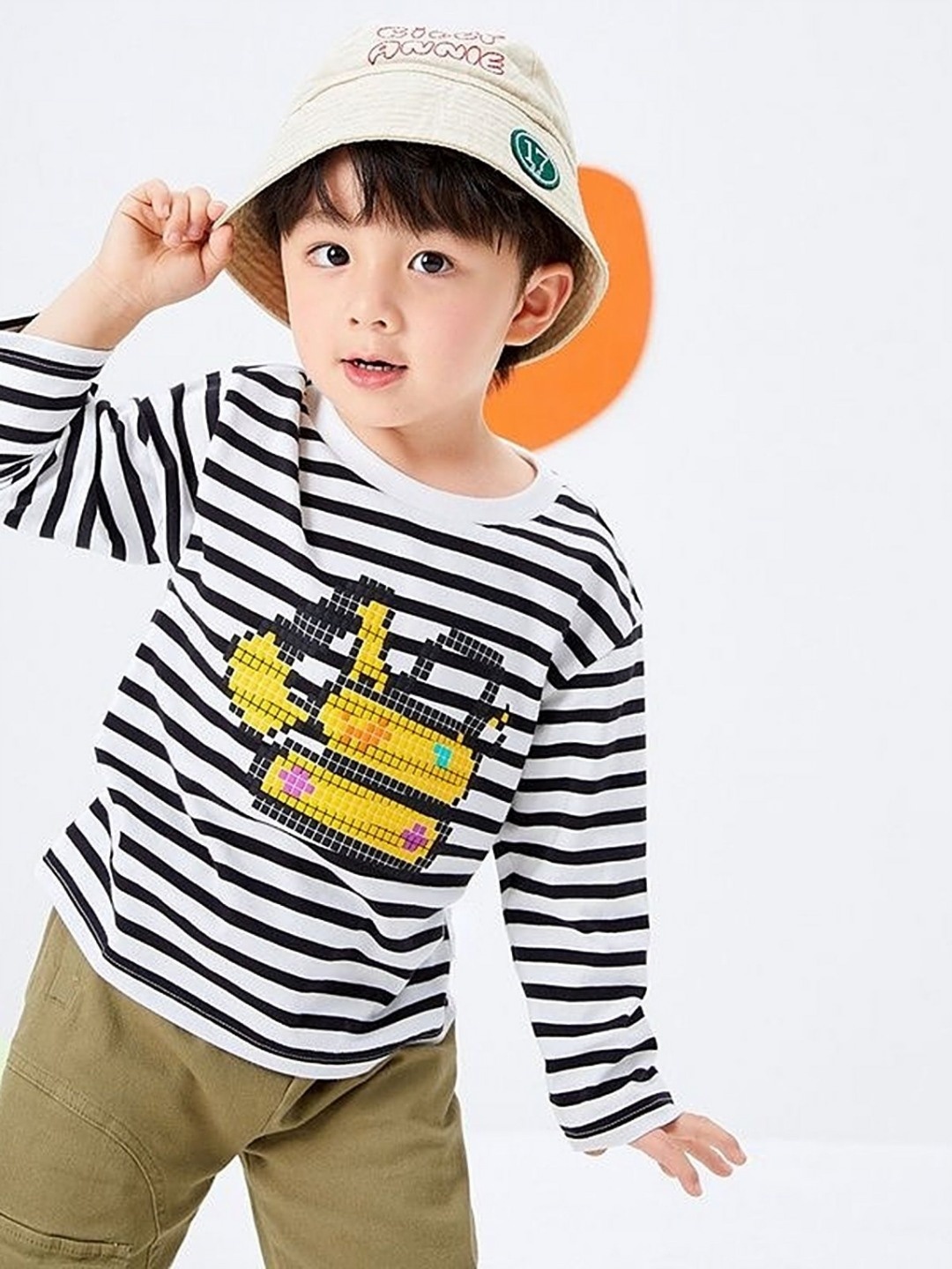 

LULU & SKY Boys Striped Round Neck Cotton T-shirt, White