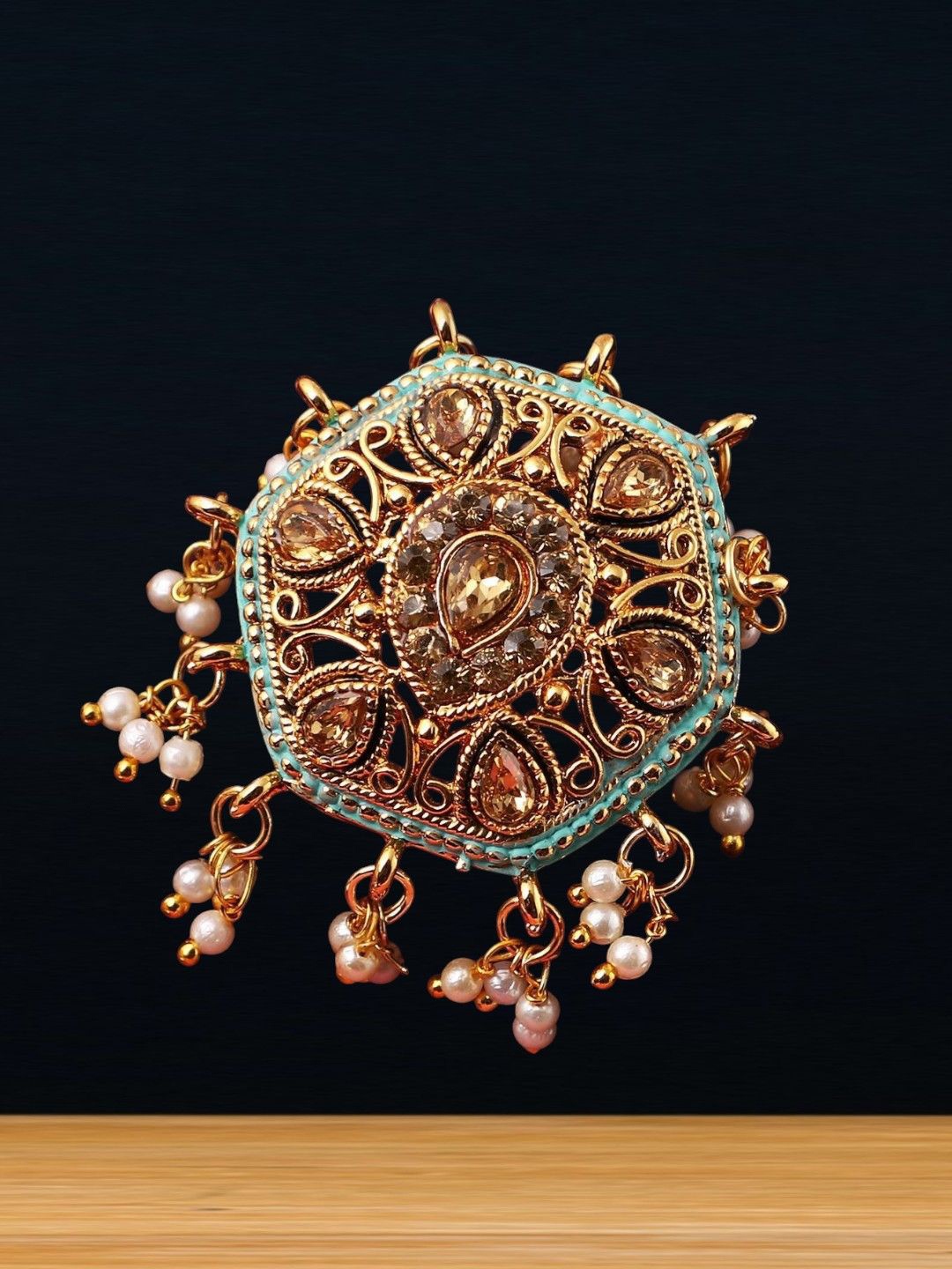 

Anouk Gold Plated Stone Studded & Beaded Finger Ring