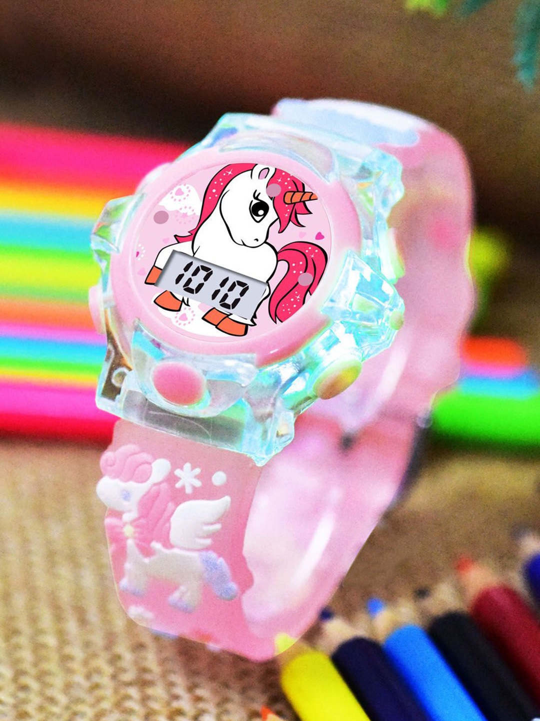 

Shocknshop Girls Dial & Straps Digital Digital LED Musical Watch 331 FlyUnicorn Pink