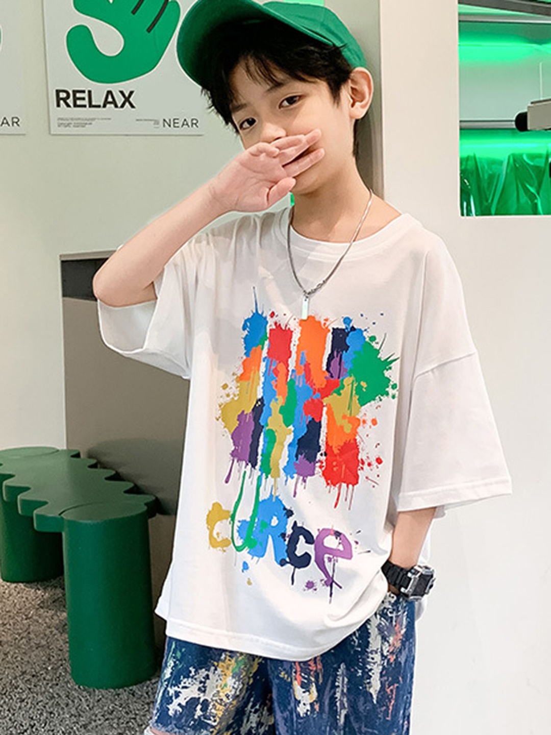 

LULU & SKY Boys Graphic Printed Round Neck Cotton Oversized T-shirt, White