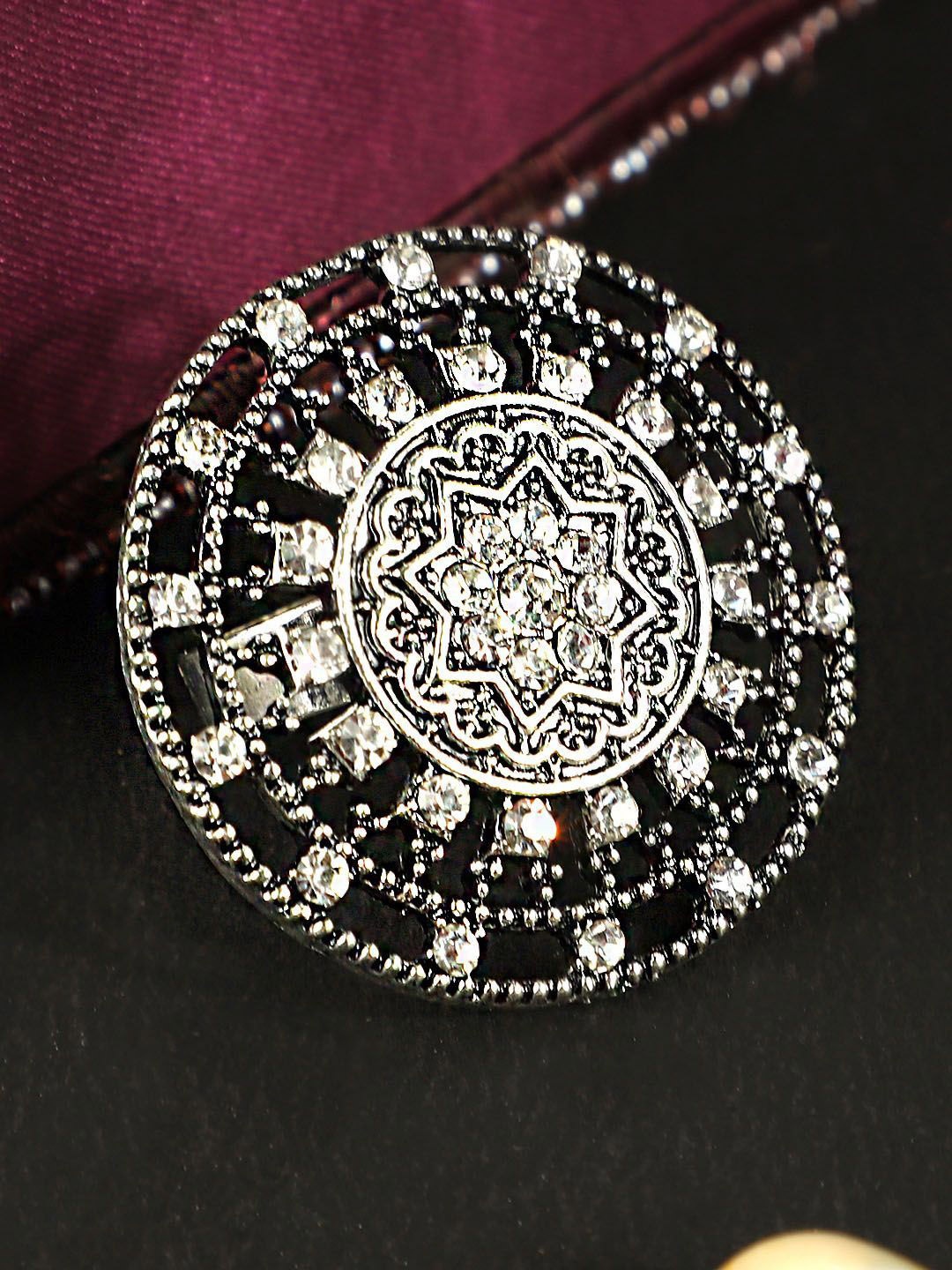 

Sangria Silver-Plated Stone-Studded Adjustable Finger Ring