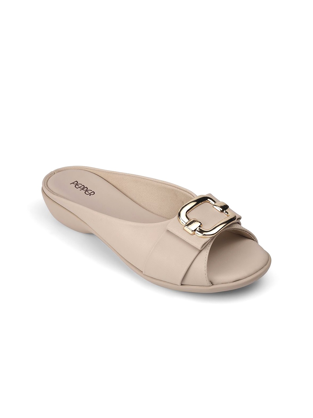 

PEPPER Women Peep Toe Mules Flats, Cream