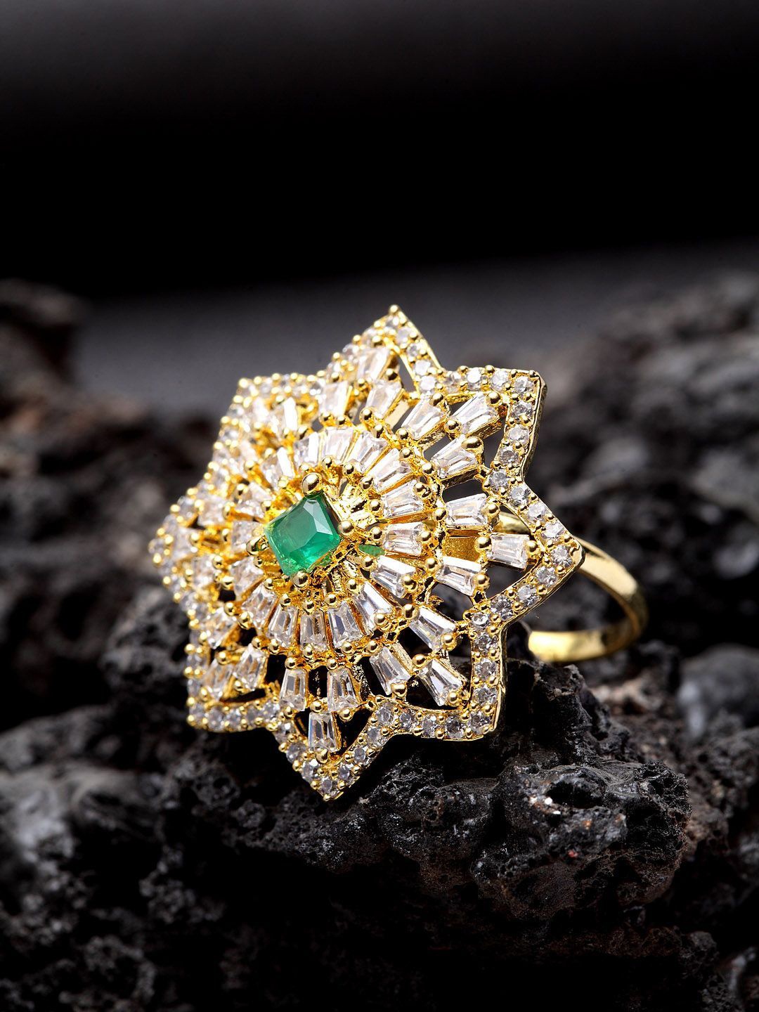 

Anouk Gold Plated American Diamond Stone Studded Star Shape Finger Ring
