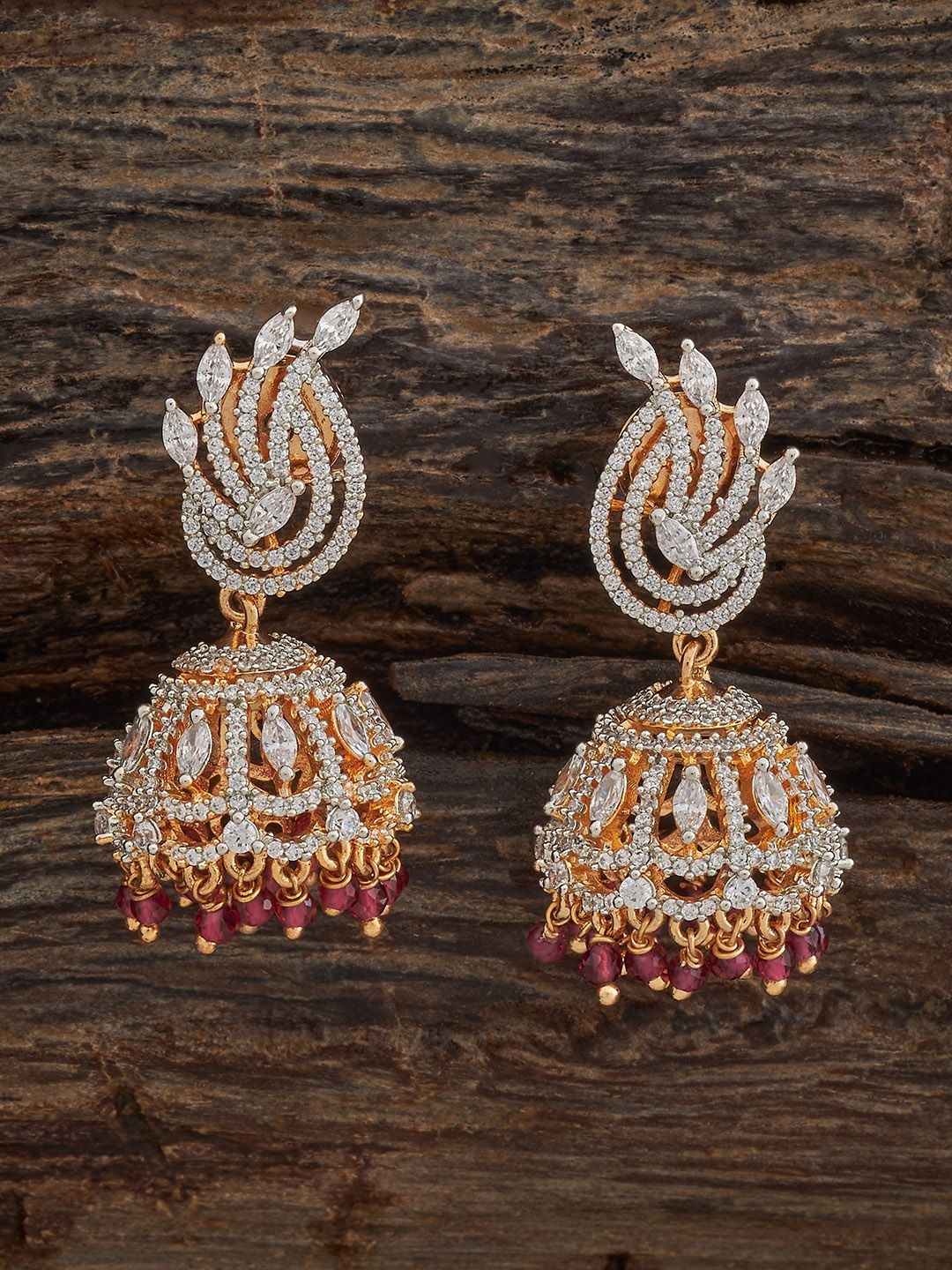 

Kushal's Fashion Jewellery Ruby Rhodium Gold Plated Party Zircon Jhumkas Earring, White