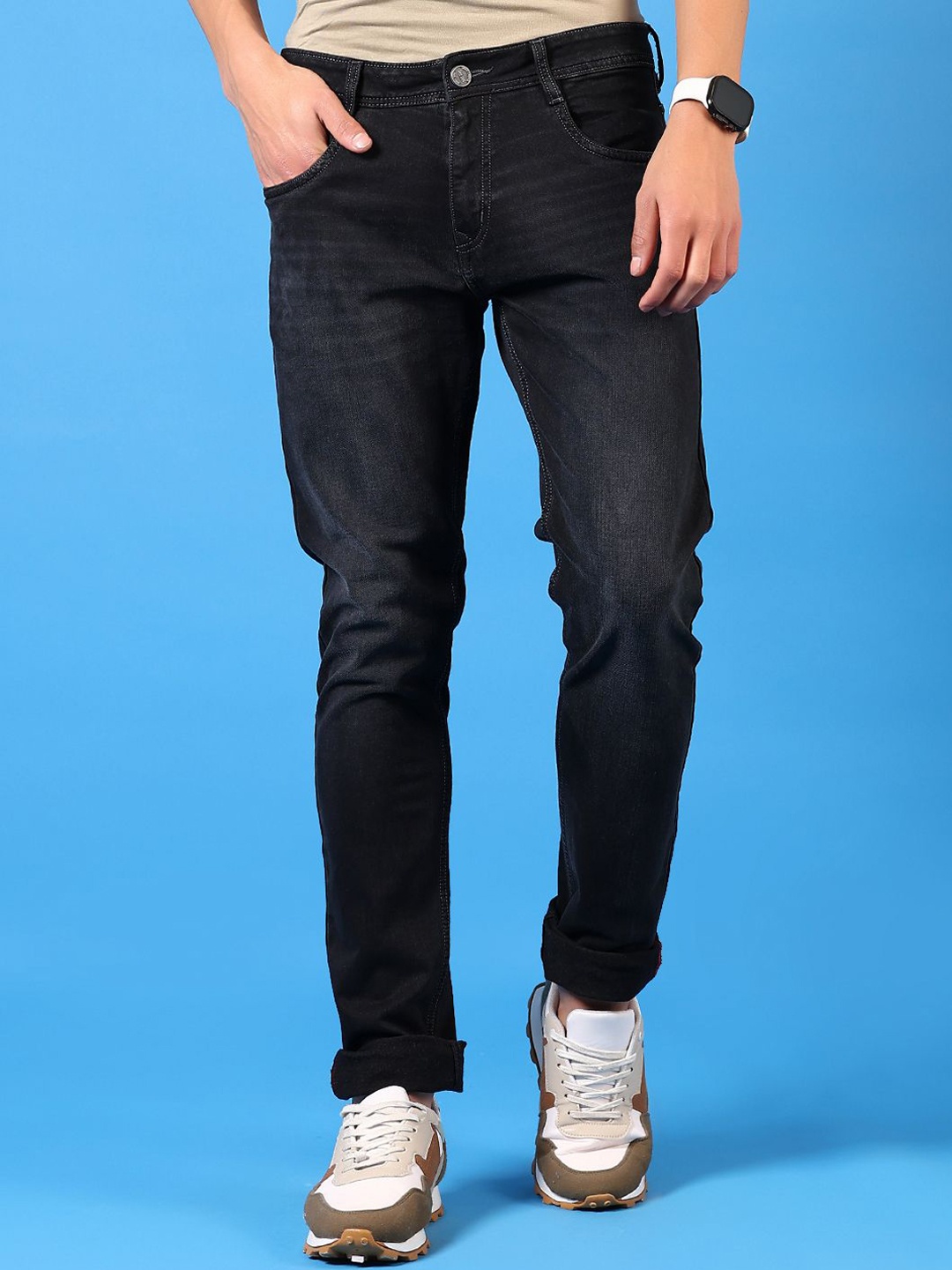 

V-Mart Men Regular Fit Mid-Rise Light Fade Cotton Jeans, Black