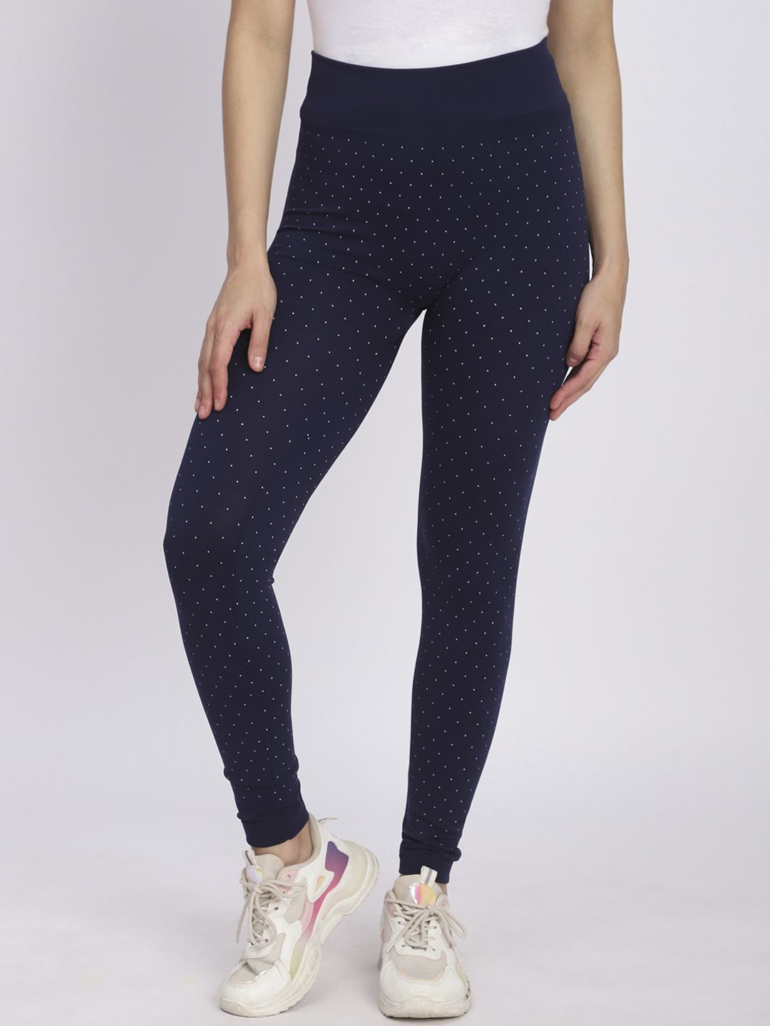 

R&B Women Printed High-Rise Ankle Length Tights, Blue