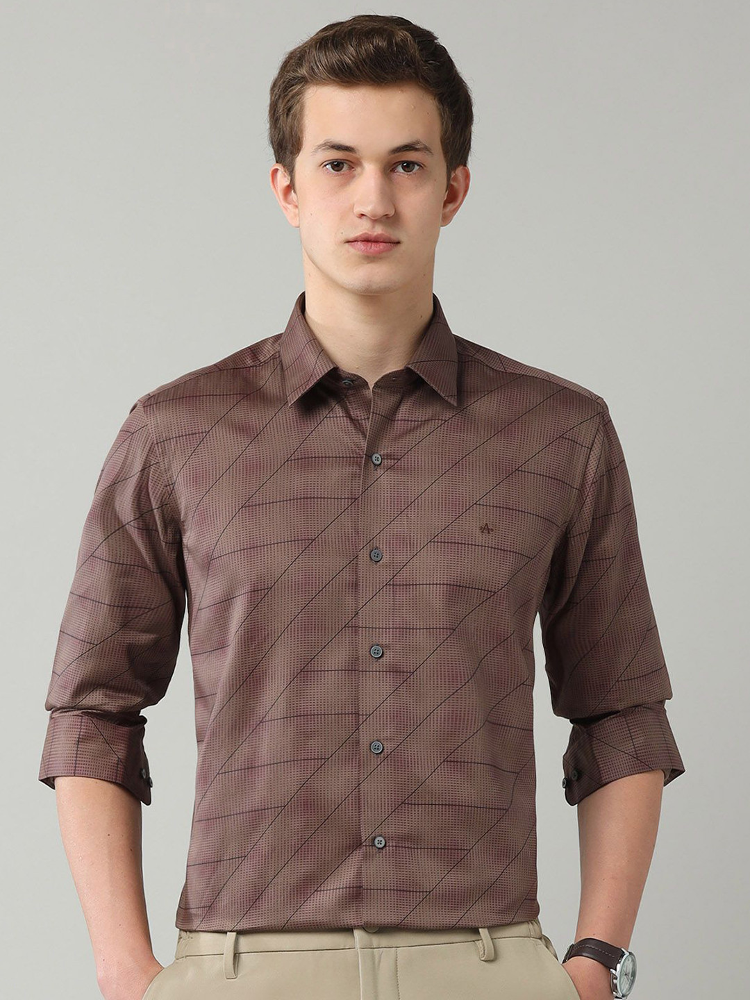

Arrow New York Men Slim Fit Spread Collar Abstract Printed Cotton Formal Shirt, Brown