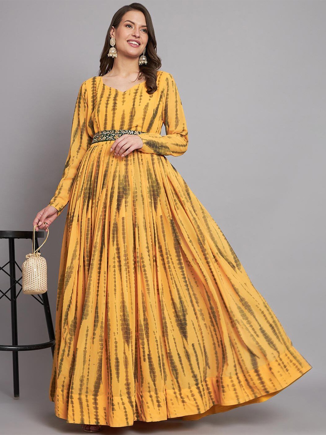 

Krunal Raiyania Fit and Flare Maxi Ethnic Dresses, Yellow