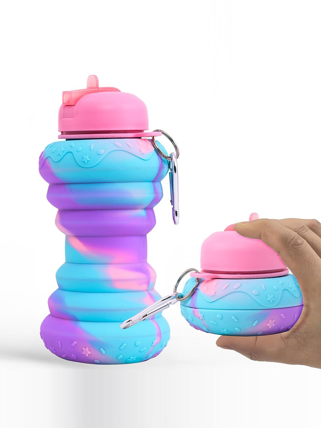 

Kuber Industries Pink Pack of 2 Printed Collapsible Water Bottles With Flip Cap-600ml Each