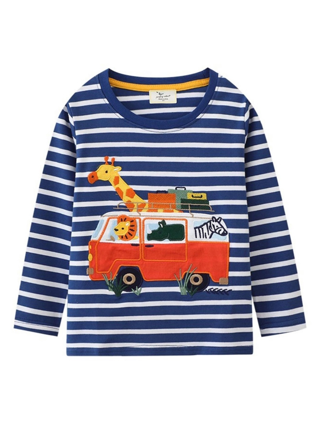 

LULU & SKY Boys Striped Round Neck Cotton T-shirt, Blue