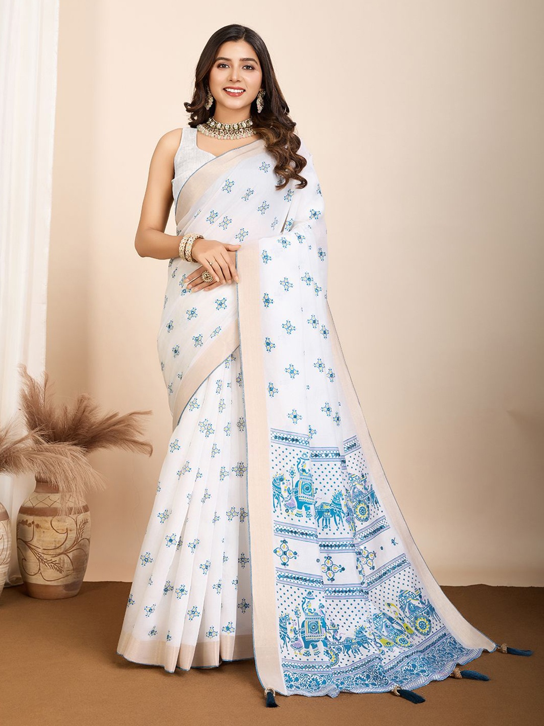 

Kriyansh Ethnic Motifs Silk Blend Banarasi Saree, Turquoise blue