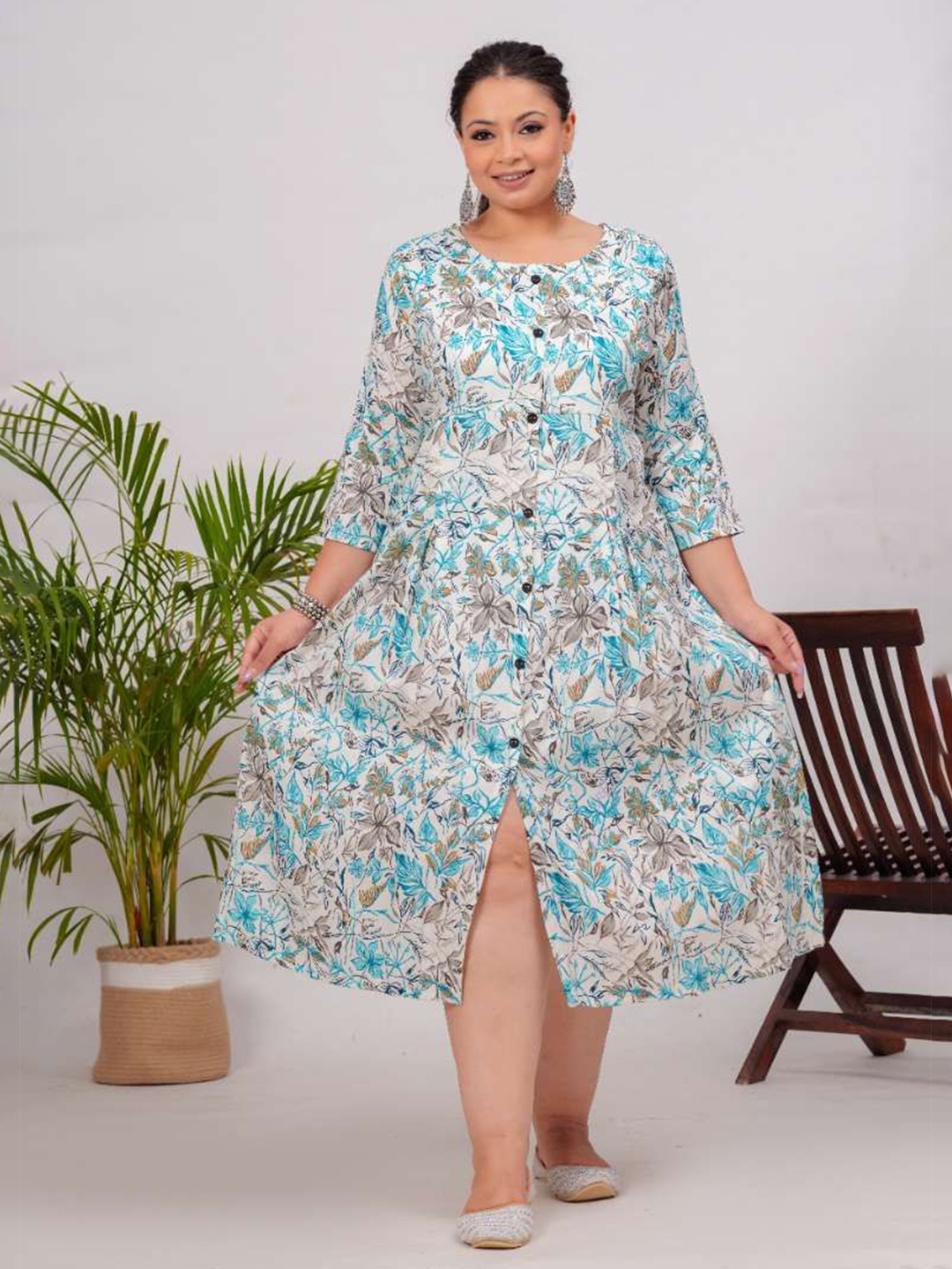 

HEARTLOOM Floral Printed Ethnic Dresses, Blue