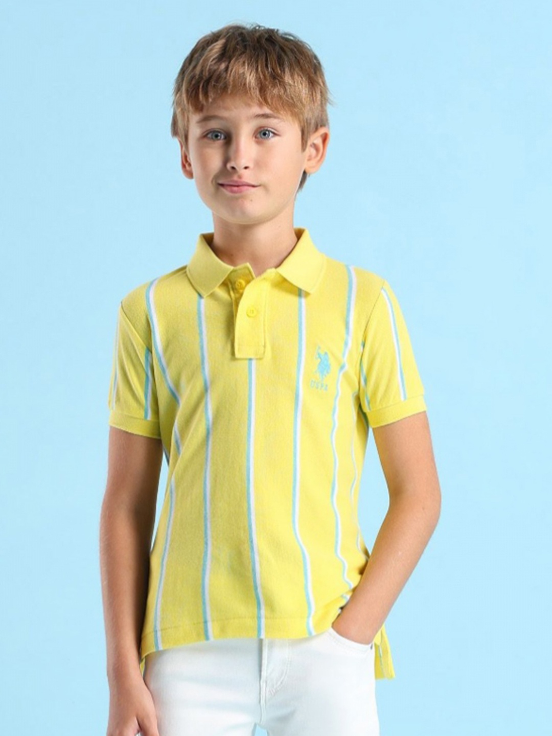 

U.S. Polo Assn. Kids Boys Striped Polo Collar Cotton T-shirt, Yellow