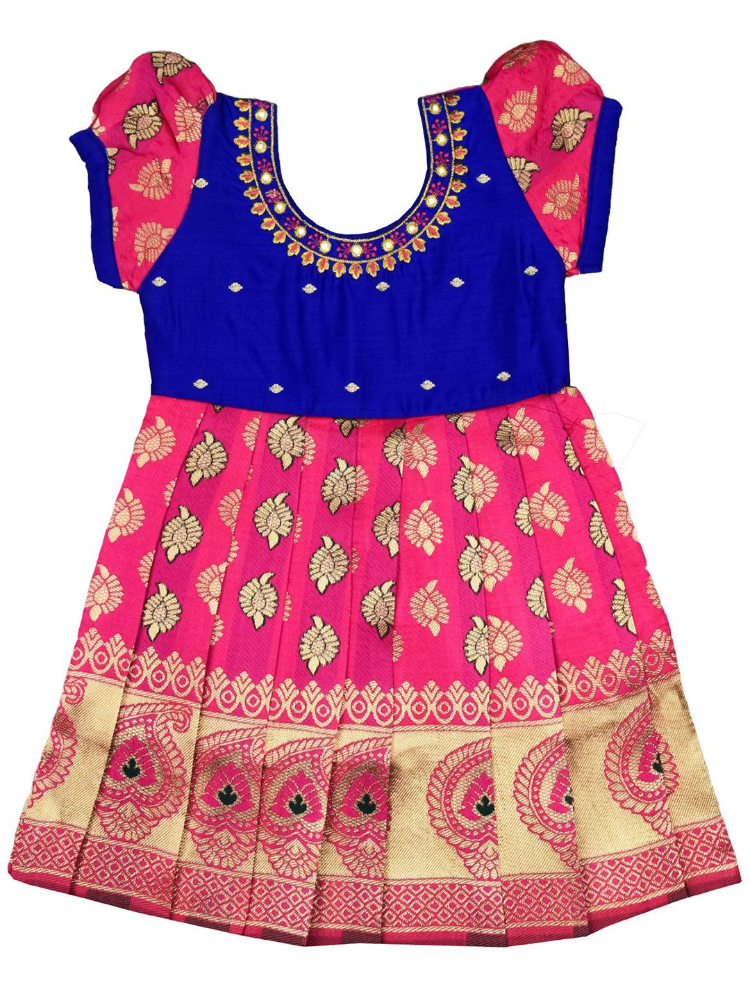 

AMIRTHA FASHION Girls Embellished Embroidered Puff Sleeve Dress, Blue