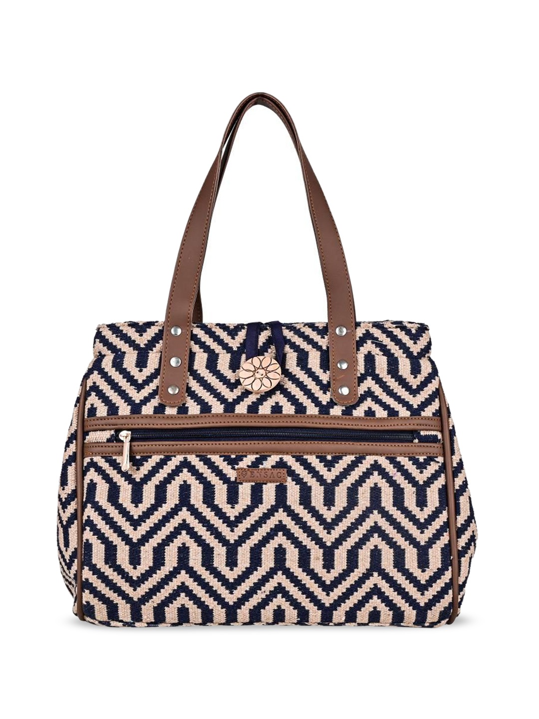 

ENSAC Women Abstract Printed Structured Cotton Shoulder Bag, Beige
