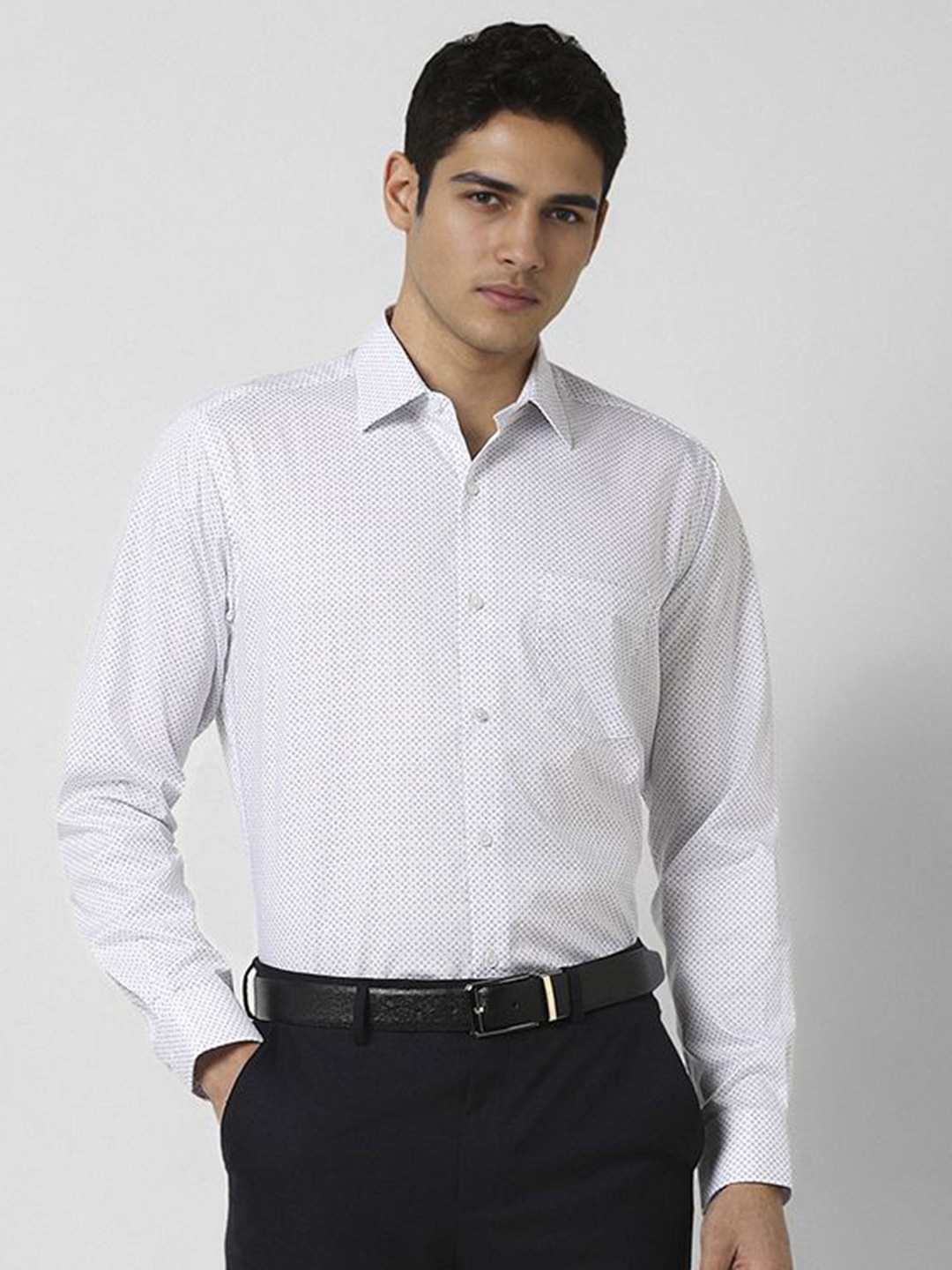 

Van Heusen Men Spread Collar Micro Ditsy Printed Cotton Formal Shirt, White