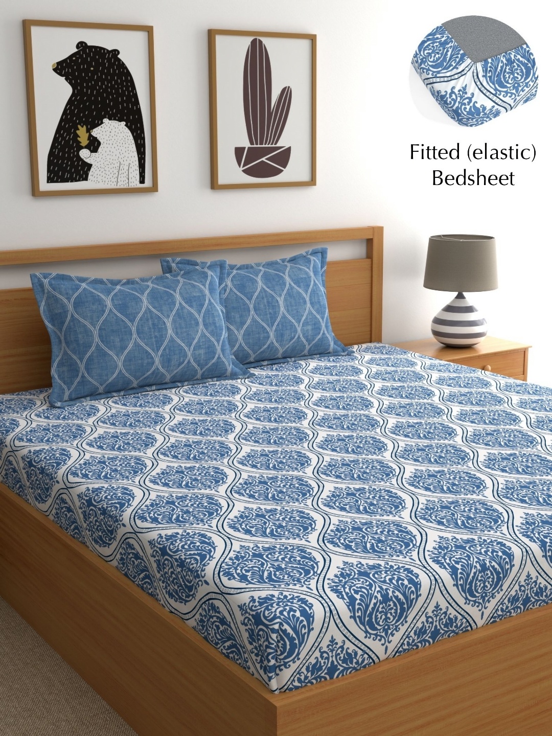 

Home Ecstasy Blue And White Geometric 140 TC Pure Cotton King Bedsheet Set