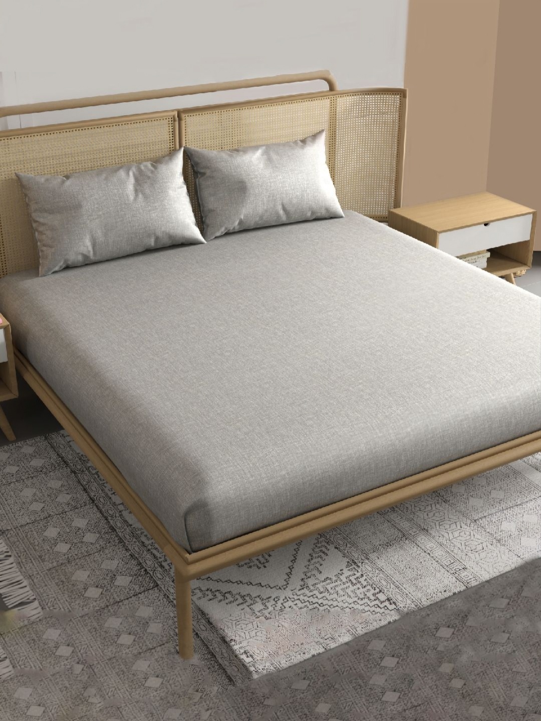 

VINTANA Grey Melange Pure Cotton 250 TC King Bedsheet Set-2.74 m x 2.74 m