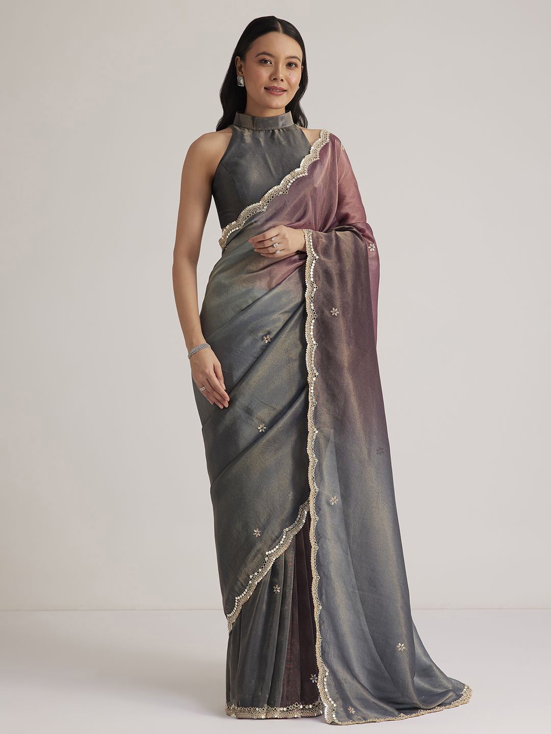 

KALKI Fashion Ombre Mirror Work Tissue Saree, Grey