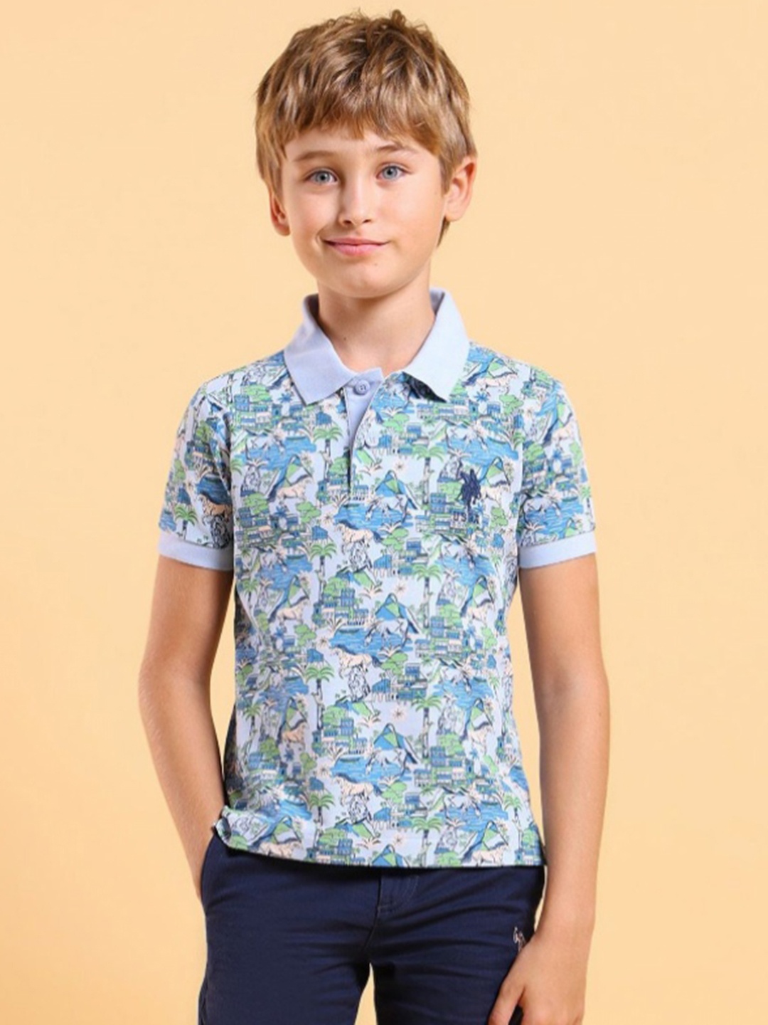 

U.S. Polo Assn. Kids Boys Abstract Printed Polo Collar Cotton T-shirt, Blue