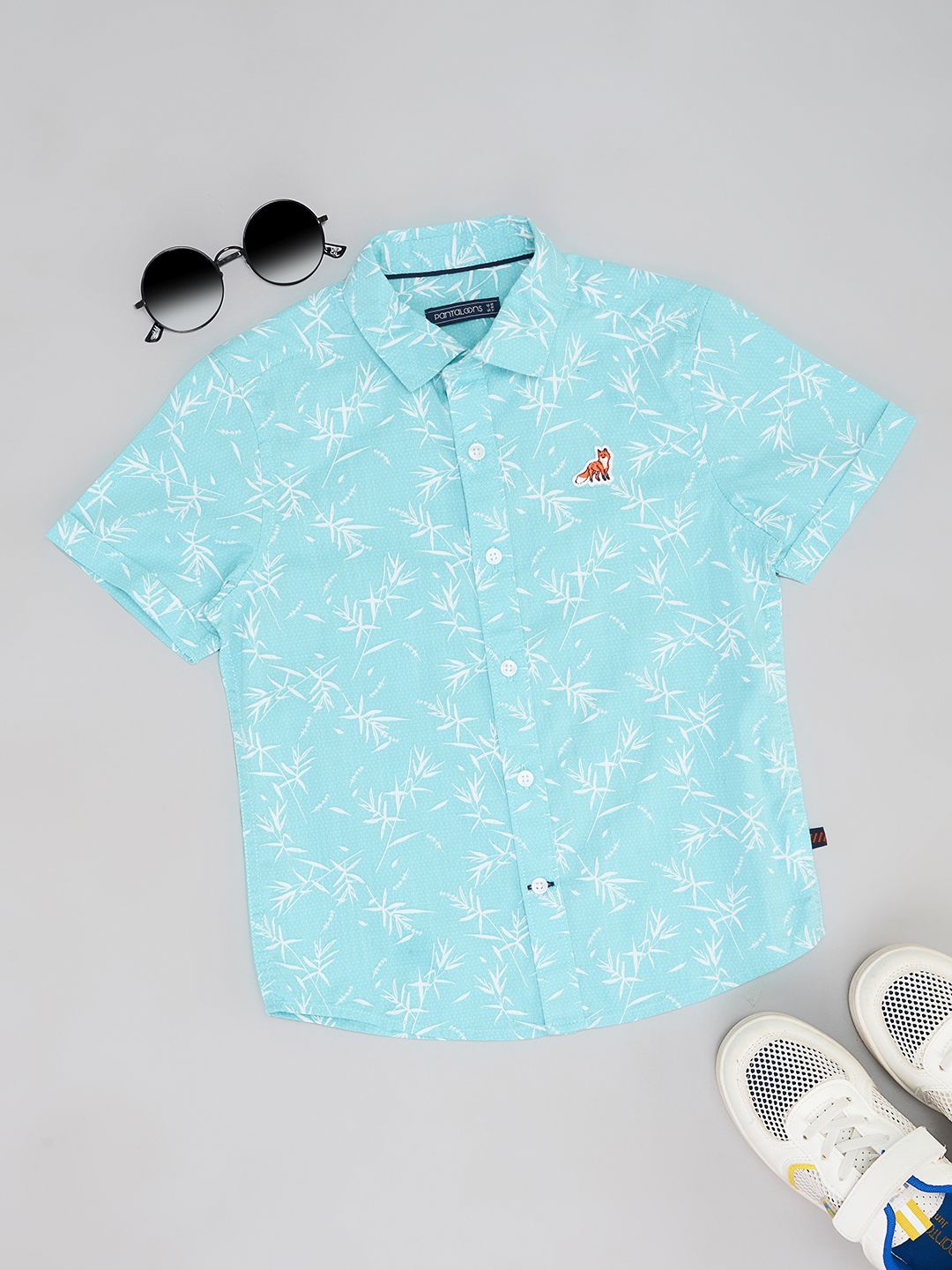 

Pantaloons Junior Boys Spread Collar Floral Printed Cotton Casual Shirt, Blue