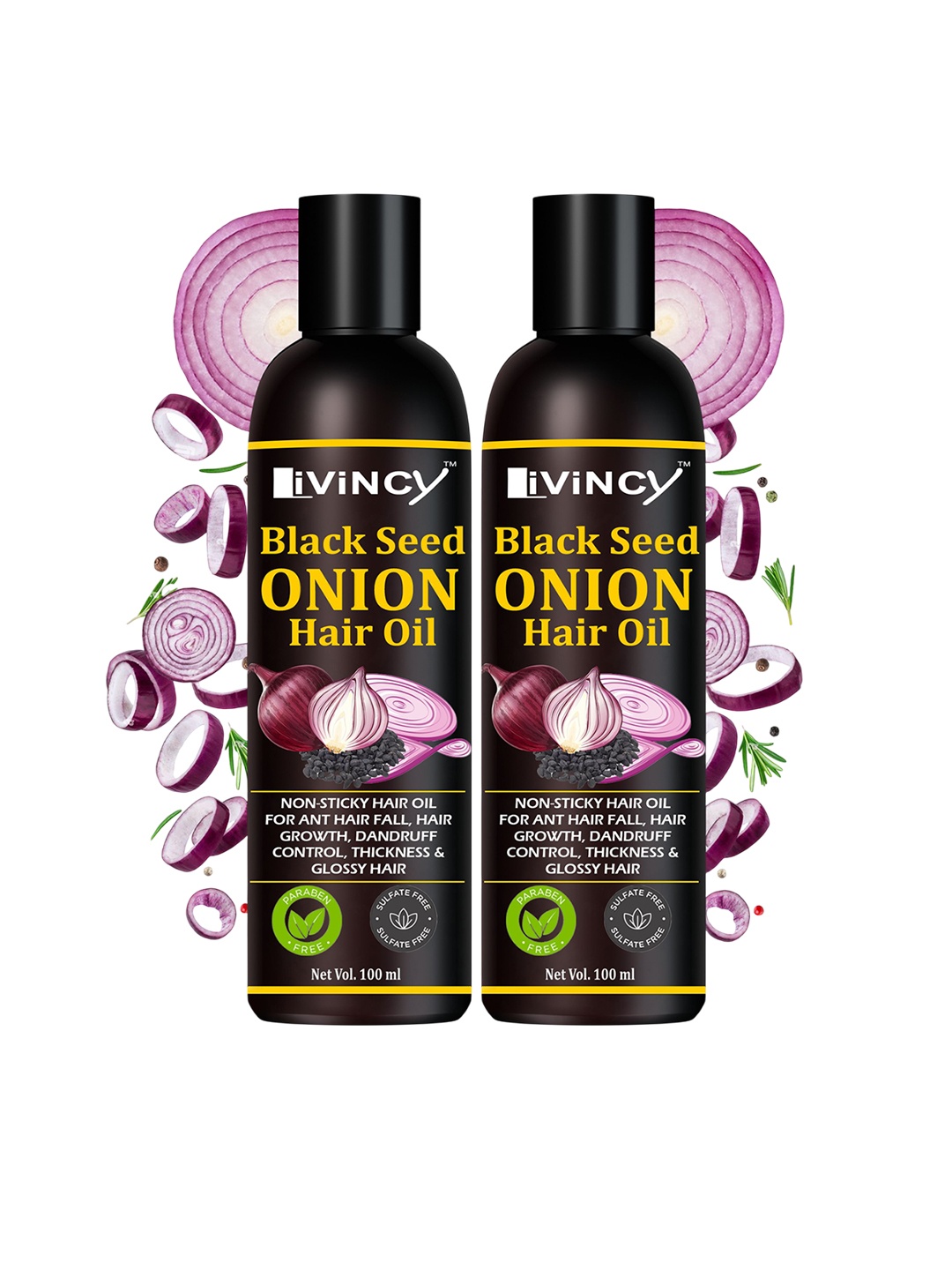 

LIVINCY Set Of 2 Black Seed Onion Hair Oil- 100 ml Each, Transparent